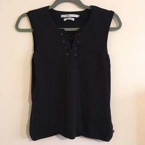 TOMMY GIRL black knit top with lace up grommets